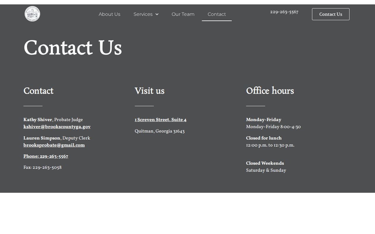 Brooks County court records Probate Court contact page
