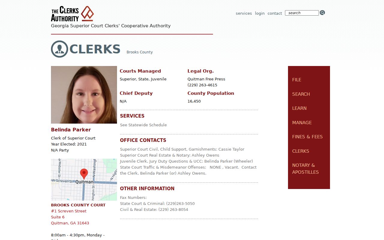 Official Brooks County Clerk of Superior Court profile with office details